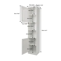 Tall Bathroom Cabinet with Louvered Doors and Adjustable Shelves, Slim Storage Unit for Bathroom and Hallway, 36L x 30W x 163H cm, White(m-3)