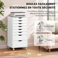 HOMCOM Caisson Bureau Mobile avec 8 Tiroirs, Meuble Rangement Bureau pour Documents et Imprimante, 53x40x103,5cm, Blanc(m-6)