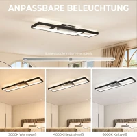 HOMCOM Deckenleuchte LED 43W 4600LM 3000-6000K dimmbare Deckenlampe Flach mit Fernbedienung Wandschalter 70 x 30 x 7 cm Schwarz(m-4)