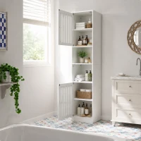 Tall Bathroom Cabinet with Louvered Doors and Adjustable Shelves, Slim Storage Unit for Bathroom and Hallway, 36L x 30W x 163H cm, White(m-7)