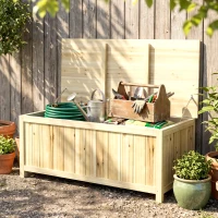 Outsunny Arcón Exterior de Madera 172 L Baúl Almacenaje con Tapa Abatible Resistente a la Intemperie para Jardín Madera Natural(m-2)