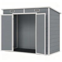 Outsunny Cobertizo de jardín exterior 2,4 x 1,3 m, en resina con suelo, ventana, puertas con cerradura y ventilaciones, gris(m-5)