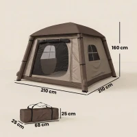 Outsunny Aufblasbares Campingzelt 1-2 Personen Outdoor Familienzelt mit Haken Luftpumpe Fenstern Türen für 4 Jahreszeiten(m-3)