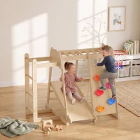 AIYAPLAY 7-w-1 Montessori zestaw wspinaczkowy do domu, drewniany plac zabaw z zjeżdżalnią, ścianką wspinaczkową, drążkami i koszem do koszykówki, drabinką(m-10)
