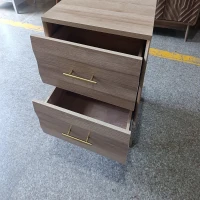 Minimalist Oak Double Drawer Bedside Table with Metal Handles, Modern Bedside Storage Cabinet for Bedroom, 50L x 40W x 58H cm, Oak(m-8)