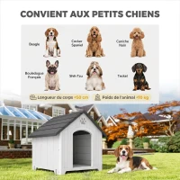PawHut Niche pour chien extérieur, maison chien en polypropylène imperméable ventilé plancher surélevé 76x66x77cm gris clair(m-5)