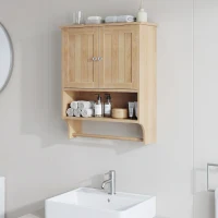 Waterproof Oak Bathroom Cabinet with Towel Rack, Space-Saving Wall-Mounted Vanity for Bathroom Laundry Kitchen, 60L x 20W x 70H cm, Oak(m-7)