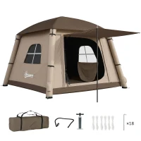 Outsunny Aufblasbares Campingzelt 1-2 Personen Outdoor Familienzelt mit Haken Luftpumpe Fenstern Türen für 4 Jahreszeiten(m-12)