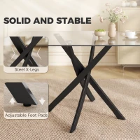 HOMCOM Rectangular Dining Table for 6 People, 120cm Modern Kitchen Table with Tempered Glass Top and Cross Steel Legs, Clear(m-6)