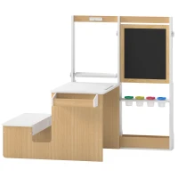AIYAPLAY Mesa Infantil con Silla 5 en 1 con Pizarra Negra/Blanca y Rollo de Papel Almacenaje 4 Vasos de Pintura 3-8 Años Blanco(m-1)