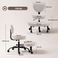 HOMCOM Silla de Oficina Ergonómica para Piernas Cruzadas Giratoria 360° Ruedas PU Altura Ajustable para TDAH Meditación Crema(m-3)
