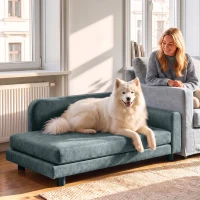 PawHut Canapé pour Chien Lit pour Chien Coussin Déhoussable Lavable Dossier Haut Accoudoirs Velours 101x66x34,5cm Gris(m-10)