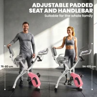 SPORTNOW 4-In-1 Folding Exercise Bike with Resistance Bands, Bluetooth App, 8-Level Magnetic Resistance, LCD Display, Pink(m-7)