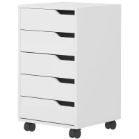 HOMCOM Caisson Bureau Mobile avec 5 Tiroirs, Meuble Rangement Bureau sur Roulettes pour Documents et Imprimante, Blanc(m-1)
