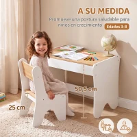 AIYAPLAY Juego de Mesa Infantil con Silla con Cajón Mesa y Silla Infantil Montessori 3 a 8 Años Blanco y Madera Natural(m-5)