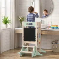 AIYAPLAY Torre de Aprendizagem Infantil Montessori 6 em 1 com Quadro, Banco de Cozinha para Crianças dos 2 aos 6 Anos, Verde(m-10)