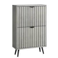 Streamlined Concealed Shoe Cabinet with 2 Flip Drawers, Secure Freestanding Storage Cabinet for Hallway Porch, 60L x 24W x 94H cm, Gray(m-2)