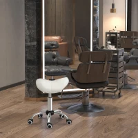 HOMCOM Sgabello da Lavoro a Sella con Ruote e Altezza Regolabile per Negozi Parrucchiere e Tattoo, 52x53x49-61cm Crema(m-2)