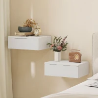 HOMCOM 2er-Set Nachttische, wandmontiertes Design, Schublade, für Schlafzimmer, Spanplatte, Weiß(m-2)