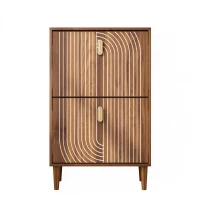 Minimalist Walnut Shoe Storage Cabinet with 2 Flip Drawers, Freestanding Shoe Rack Cabinet for Entryway, 60L x 24W x 96H cm, Walnut(m-2)