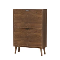 Farmhouse Walnut Shoe Storage Cabinet with 2 Flip Drawers, Slim Fence Shoe Cabinet for Corridor Entrance, 60L x 24W x 98H cm, Walnut(m-12)