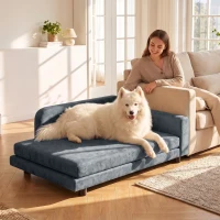 PawHut Canapé pour Chien Lit pour Chien Coussin Déhoussable Lavable Dossier Haut Accoudoirs Velours 101x66x34,5cm Gris(m-17)