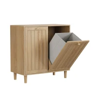 Slanted Laundry Cabinet with 2 Removable Inner Baskets, Freestanding Storage Unit for Bathroom and Laundry, 69.5L x 35W x 70.5H cm, Oak(m-12)