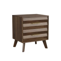Sturdy Walnut Double Drawer Bedside Table with Metal Handles, Sleek Bedside Storage Cabinet for Bedroom, 50L x 40W x 58H cm, Walnut(m-2)