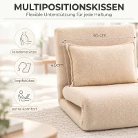 HOMCOM Składana sofa do spania 3 w 1 Przekształcany fotel do spania z poduszką, 5-stopniowe regulowane podparcie pleców, wykończenie Sherpa(m-7)