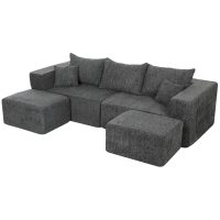 HOMCOM Sofá Modular en U de 3 Plazas con 2 Otomanas Bolsillos Sofá de Chenilla con Asiento Ancho No Requiere Montaje Gris