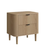 Nordic Farmhouse Bedside Table with 2 Drawers, Practical Oak Storage Side Cabinet for Bedroom Living Room, 57L x 40W x 57H cm, Oak(m-2)