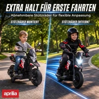 AIYAPLAY Elektryczny motocykl dziecięcy APRILIA 6 V z akumulatorem litowym 25 W silnik ograniczenie skrętu 30° odłączane kółka pomocnicze(m-6)