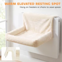 PawHut Cat Radiator Bed, Hanging Warm Hammock w/ Foldable Metal Frame, Removable Washable Cover, Cream(m-4)