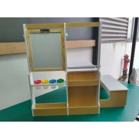 AIYAPLAY Mesa Infantil con Silla 5 en 1 con Pizarra Negra/Blanca y Rollo de Papel Almacenaje 4 Vasos de Pintura 3-8 Años Blanco(m-11)