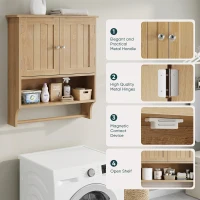 Waterproof Oak Bathroom Cabinet with Towel Rack, Space-Saving Wall-Mounted Vanity for Bathroom Laundry Kitchen, 60L x 20W x 70H cm, Oak(m-5)