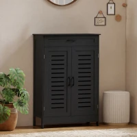 HOMCOM Meuble à chaussures 20 paires, armoire à chaussures avec 2 portes persiennes, tiroir et étagères réglables, noir(m-2)