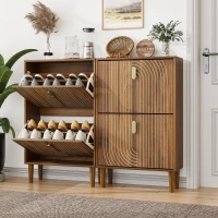 Minimalist Walnut Shoe Storage Cabinet with 2 Flip Drawers, Freestanding Shoe Rack Cabinet for Entryway, 60L x 24W x 96H cm, Walnut(m-7)