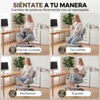 HOMCOM Silla de Oficina Ergonómica para Piernas Cruzadas Giratoria 360° Ruedas PU Altura Ajustable para TDAH Meditación Gris(m-4)