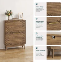 Mid-Century Walnut Shoe Storage Cabinet with 2 Flip Drawers, Freestanding Shoe Cabinet for Entry Hallway, 60L x 24W x 95H cm, Walnut(m-7)