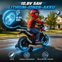 AIYAPLAY BMW 12V elektrische kindermotor met lithiumaccu, 35W motor, draaigas, zijwieltjes, PU-zadel, tot 6 km/u(m-5)