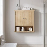 Wall-Mounted Vanity with Double Doors and Adjustable Shelf, Waterproof Wall Cabinet for Bathroom and Kitchen, 55L x 20W x 60H cm, Oak(m-6)
