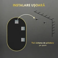 HOMCOM Oglindă Ovală de Baie pentru Perete, cu Ramă din Aluminiu, Montaj Vertical sau Orizontal, 40x70 cm, Auriu(m-7)