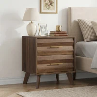 Sturdy Walnut Double Drawer Bedside Table with Metal Handles, Sleek Bedside Storage Cabinet for Bedroom, 50L x 40W x 58H cm, Walnut(m-4)