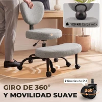 HOMCOM Silla de Oficina Ergonómica para Piernas Cruzadas Giratoria 360° Ruedas PU Altura Ajustable para TDAH Meditación Gris(m-6)