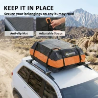 Outsunny Car Roof Bag, 425 L Soft Car Roof Box, 8 Reinforced Straps, Anti-Slip Mat, Vehicles with/without Racks, Orange(m-5)