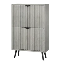 Streamlined Concealed Shoe Cabinet with 2 Flip Drawers, Secure Freestanding Storage Cabinet for Hallway Porch, 60L x 24W x 94H cm, Gray(m-14)