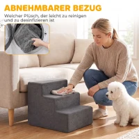 PawHut Hondentrap met 3 Treden, Afneembare Hoes, voor Kleine Honden, 35 cm, Donkergrijs(m-5)