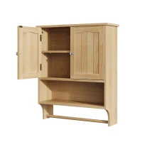 Waterproof Oak Bathroom Cabinet with Towel Rack, Space-Saving Wall-Mounted Vanity for Bathroom Laundry Kitchen, 60L x 20W x 70H cm, Oak(m-10)
