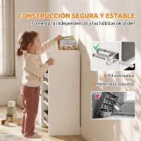 AIYAPLAY Estantería Infantil Juguetes con 8 Cestas de Tela Cajón con Ruedas Librería Estante Abierto 3-8 Años 109x30x80cm Blanco(m-7)