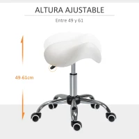 HOMCOM Taburete con Ruedas Taburete Giratoria con Altura Ajustable Taburete Cosmética Dentista Peluqueria 52x53x49-61cm Blanco(m-4)